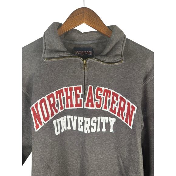 JanSport Northeastern University 1/4 Zip Sweatshirt Gray Red White Women’s XS - Picture 4 of 5
